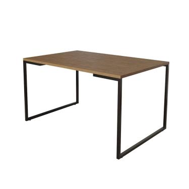 Imagem de Mesa de Jantar Industrial 6 Lugares Amêndoa 140x90 Base Aço Preto