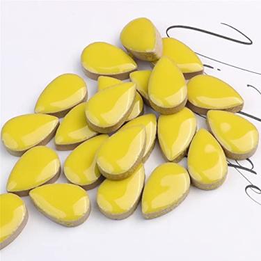 Imagem de Gotas de chuva de 450 g azulejos de mosaico de cerâmica para artesanato DIY decoração de casa, 1,2 cm x 1,9 cm Kits de mosaico DIY para artesanato pratos vasos vasos copos suprimentos de fabricação de mosaicos projetos de arte (amarelo)