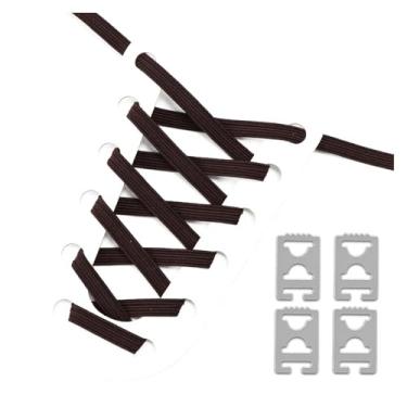 Imagem de Elastic No Tie Shoe Laces Anchors Flat Shoelace Lock Clip for Adults and Kids Tieless Shoelaces for Sneakers(Dark coffee)
