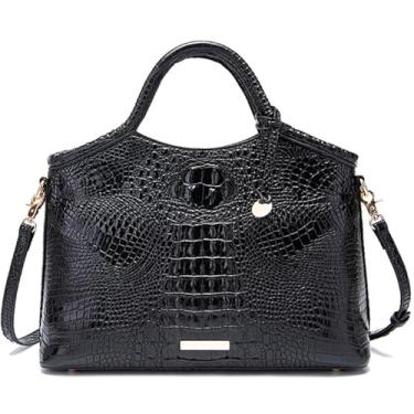 Imagem de KEEPOP Bolsa feminina de couro vegano com estampa de crocodilo em relevo com alça superior bolsa de ombro grande, Preto, One Size