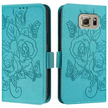 Imagem de Carteira de capa de celular Compatível com Samsung Galaxy S6 Case, Wallet Case Slim PU Leather Phone Flip Folio Case, Capa protetora à prova de choque com porta-cartões + Alça de pulso(Light blue)