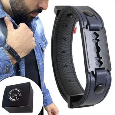Imagem de Pulseira Couro Lâmina Barbeiro All Black - NE-Unissex