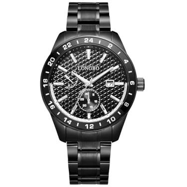 Imagem de Menton Ezil Relógio de pulso masculino LONGBO Series de vidro mineral pulseira de aço inoxidável 50 m, à prova d'água, clássico, analógico, quartzo, relógio de pulso, Preto fosco