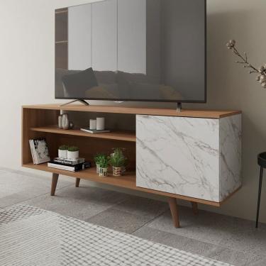 Imagem de Rack para TV Até 42 Polegadas 1 Portas R1486 Amêndoa/Mármore Branco - Tecno Mobili