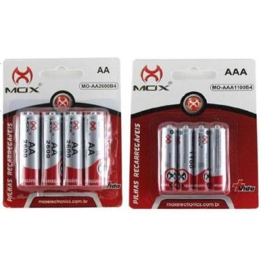 Imagem de Kit 4 Pilhas Recarregáveis Aa 2600Mah + 4 Pilhas Aaa 1000Mah Mox