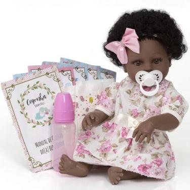Imagem de Bebê Reborn de Silicone Negra Princesa Olho Castanho Enxoval - Cegonha