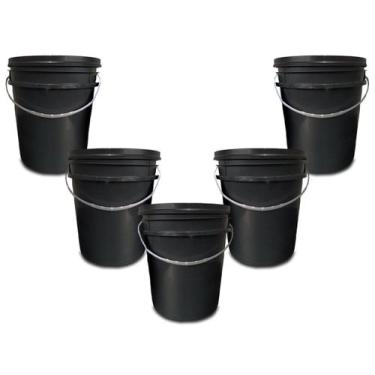 Imagem de Kit 5 Baldes 20 Litros Preto Tampa e Alça Uso Geral Reservatório Refor