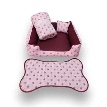 Imagem de cama para cachorros médios caminha 60x60cm  kit cachorro cama + edredo