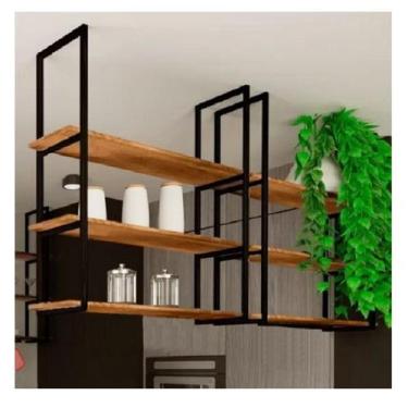 Imagem de Prateleira Industrial Cozinha Teto Parede Suspensa 90cm Mdf - Moveraço
