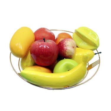 Imagem de Kit Fruteira Frutas Artificiais Isopor E Cesta Redonda Rose - Genérico