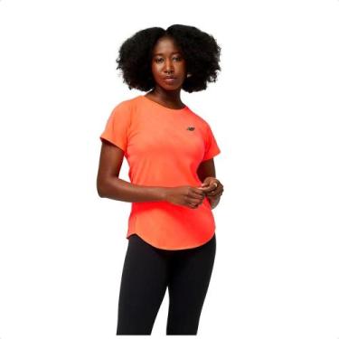Imagem de Camiseta New Balance Q Speed Jacquard Feminina, G, Laranja neon, Preto
