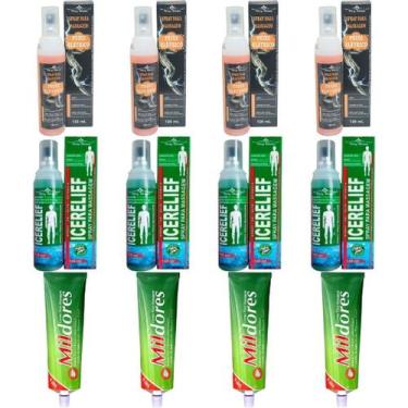 Imagem de Kit 4 Spray Massagem Icerelief + 4 Peixe Életrico + 4 Pomada Mil Dores