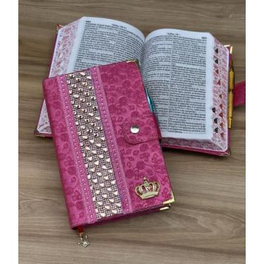 Imagem de Bíblia carteira strass coroa Pink - Evangélica com harpa e indice - CE