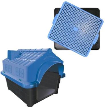Imagem de Kit Casa Casinha Azul Resistente N4 + Tapete Higienico Xixi - MecPet