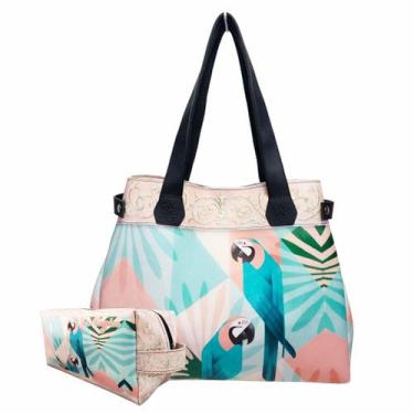 Imagem de Bolsa Feminina e Necessaire Araras Azuis Magicc Bolsas