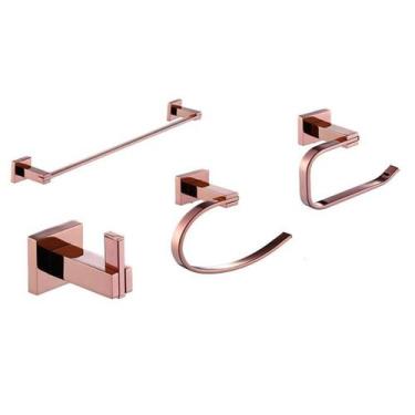 Imagem de Kit Acessórios De Banheiro Lavabo 4 Peças Rose Gold Luxo IKAB06 - inov