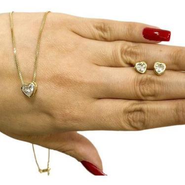 Imagem de Colar Corrente Brinco Banhado Ouro 18k Ponto De Luz Coração - Papillon