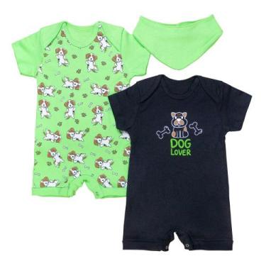 Imagem de Macacões Curtos para Bebê e Bandana Tema Dog Verde e Preto - Orango, G