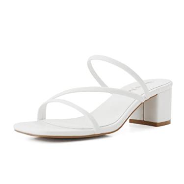 Imagem de Shoe'N Tale Sandálias femininas salto baixo grosso salto bloco quadrado aberto bico aberto slip on mules, Branco, 36