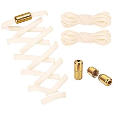 Imagem de ZHENTOR Cadarços elásticos para sapatos, cadarços elásticos para tênis, tamanho único para adultos e crianças, Bege (1 par), 47inch