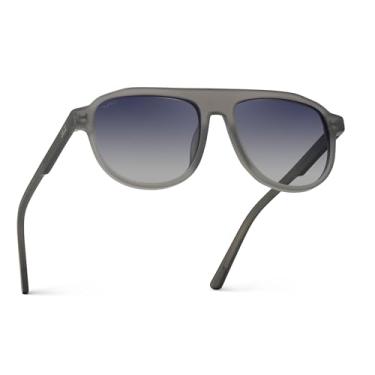 Imagem de WearMe Pro Óculos de sol aviador polarizados retrô ousados | Design geométrico de armação plana e lentes gradientes, Grafite fosco/lente gradiente azul-marinho, One Size