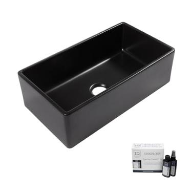 Imagem de Avental de cozinha Austen preto fosco, 83,8 cm, cuba única, estilo casa de fazenda, com kit de cuidados de bombeiros IQ®