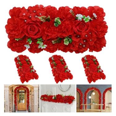 Imagem de RIDDSEE Decoração de centro de mesa de flores artificiais - 4 pacotes de flores vermelhas de seda 3D, arranjos de arco floral, peça central para festa, chá de panela, recepção, mesa de jantar,