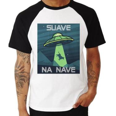 Imagem de Camiseta Raglan Suave na nave - Foca na Moda, Branco, Preto, G