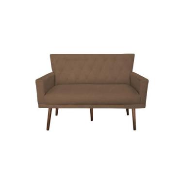 Imagem de Namoradeira Decorativa Aurora Suede Marrom Pés Madeira Ms Decor - Mans
