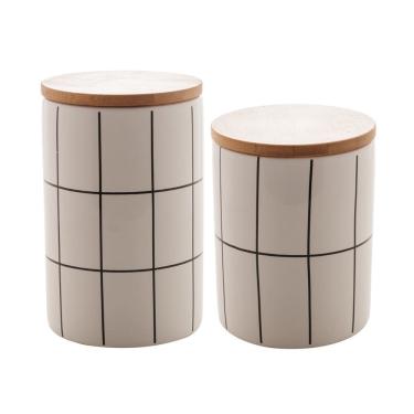 Imagem de kit 2 peças Potiche de Cerâmica com Tampa de Bambu Branco.
