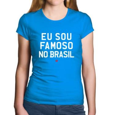 Imagem de Baby Look Algodão Eu sou famoso no Brasil - Foca na Moda, Azul, P