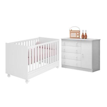Imagem de Berço Mini Cama E Cômoda Sapateira Doce Sonho Branco Com Rodízios Qmov