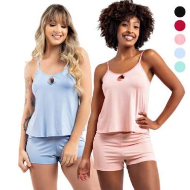 Imagem de Kit 2 Short Doll Feminino Pijama de Dormir Curto Mulher Viére, M, Rosa