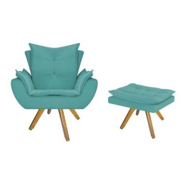 Imagem de kit Poltrona e Puff Fenzzi Base Giratória de Madeira Sala de Espera Re