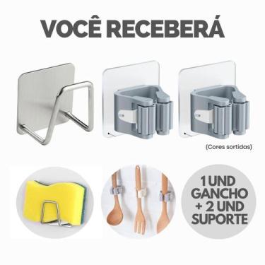 Imagem de Kit Suporte Porta Esponja Bucha Inox Gancho Adesivo Organizador - Esco