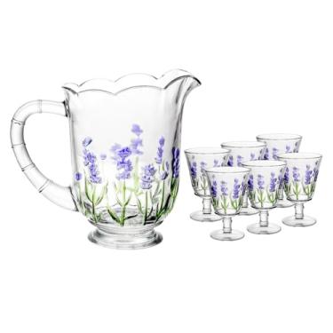 Imagem de LYOR - Conjunto Jarra com 6 Taças de Cristal Lavanda Hand Painting - Jarra 1,3L - Taças 240ml