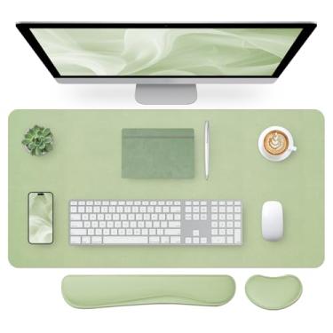 Imagem de Bloss Tapete de mesa de couro e descanso de pulso para teclado, mouse pad grande + teclado + suporte de pulso para mouse, protetor de mesa antiderrapante para escritório, casa (90 x 40 cm, verde)