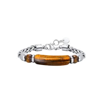 Imagem de FUTPLOR Pulseira de elos cubanos de aço inoxidável, pedra olho de tigre, pulseira de ágata preta para homens, corrente ajustável, One Size, Aço inoxidável Pedra, Ágata Ágata Pedra olho de tigre