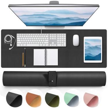 Imagem de Bagentry Tapete de mesa de couro preto, antiderrapante, grande, protetor de mesa de computador, à prova d'água, tapete de mouse para mesa de escritório, teclado, jogos, decoração de casa (preto)