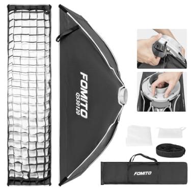 Imagem de FOMITO Softbox retangular de 30 x 120 cm, softbox Bowens de liberação rápida com grade de favo de mel, difusores de luz, bolsa para Godox SL-60W SL60IID SL150R SL300R Aputure 120d etc