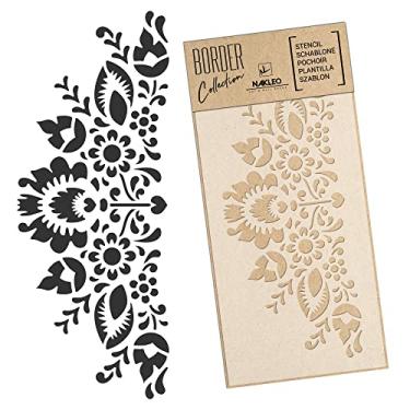 Imagem de NAKLEO Estêncil de parede de plástico reutilizável Border - 21 x 45 cm / 8" x 17" - Folclore étnico polonês - pintura padrão listrada, modelo de artesanato DIY - tecido móveis de madeira