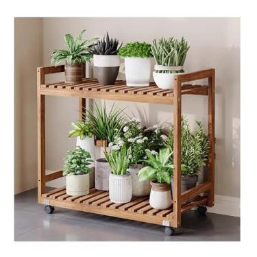 Imagem de Mobile Flower Rack，Plant Stand Indoor Outdoor，Simple Plant Stand，Tier Plant Stand With Wheels，Floor-Standing Glower Rack，Storage Rack，for Living Room Balcony Garden，Brown，Yellow(Brown,93.5*35*76.5cm/3