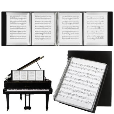 Imagem de CYEAH Pacote com 2 pastas de partituras, fichário de 21 x 28 cm, expansão de 4 páginas, 60 bolsos, pasta preta para guardar partituras e armazenar arquivos