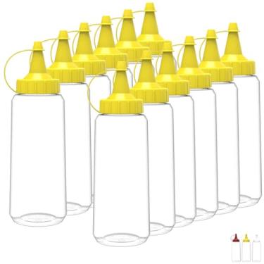 Imagem de Kit 12 Bisnagas Flexível Transparente 250ML Molho Ketchup Maionese Mostarda Lanchonete Reutilizável (Mostarda)