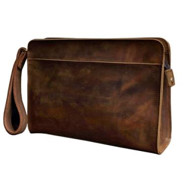 Imagem de Le'aokuu Bolsa masculina de couro para negócios, bolsa de mão sob o braço, bolsa organizadora de carteira, tablet (2753 marrom)