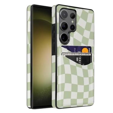 Imagem de Obbii Capa carteira para Samsung Galaxy S23 Ultra com suporte para cartão de crédito capa rígida fina à prova de choque para mulheres e homens (tabuleiro de xadrez verde, Samsung Galaxy S23 Ultra 6,8