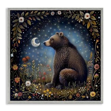 Imagem de Stupell Industries Woodland Bear Night Forest Framed Giclee Wall Art Design by The Dutch Lady, moldura cinza, 43 x 43 cm