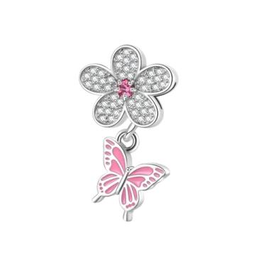 Imagem de MiiFort Pingente de borboleta floral cintilante serve para pulseiras Pandora Charms Moments Zircônia Cúbica, One Size, Cobre, Sem Pedra Preciosa