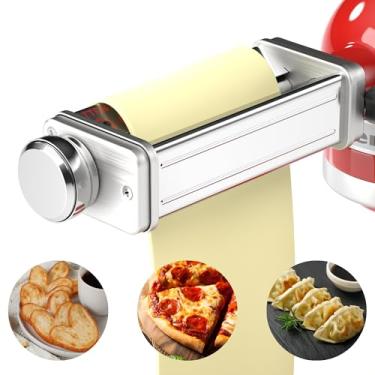 Imagem de Generic Rolo de massa, acessório para máquina de macarrão compatível com batedeira KitchenAid, rolo de massa ajustável de 8 espessuras, substituição para máquina de macarrão de aço inoxidável, médio,