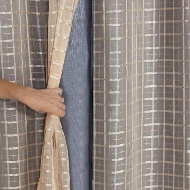 Imagem de Cortina Blackout Prata com Voil Xadrez 2,80 m x 2,30 m - Avelã - Do La